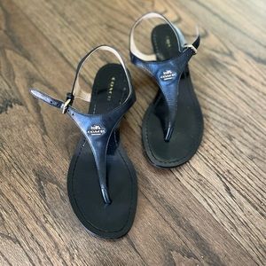 Coach black leather T-strap sandals (size 8)